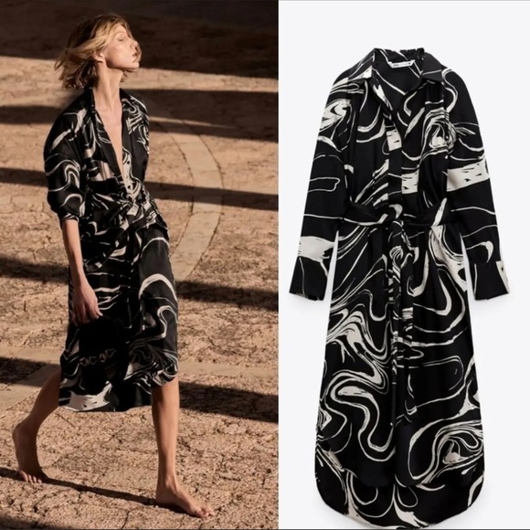 Zara Black Printed Shirt Dress - Picture 5 of 11